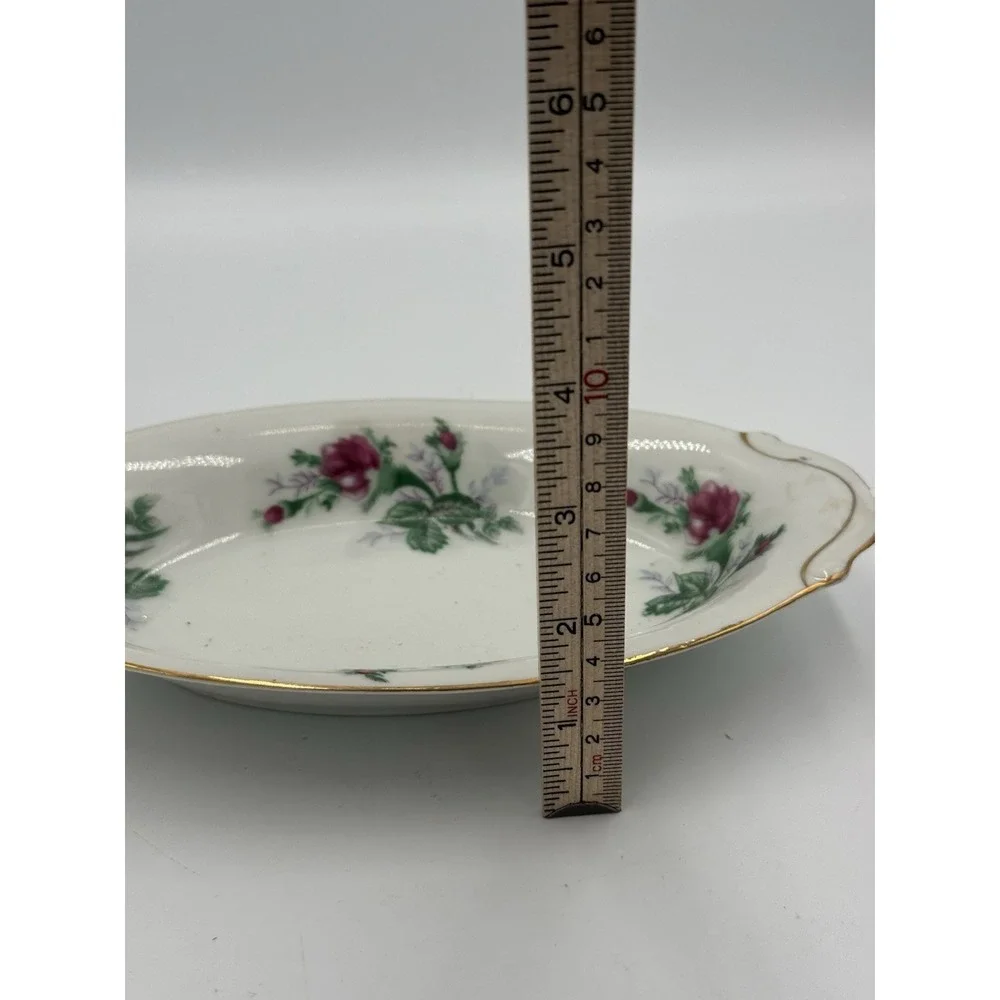 Porcelain Small Oblong Dish Rose Pattern Made in Japan